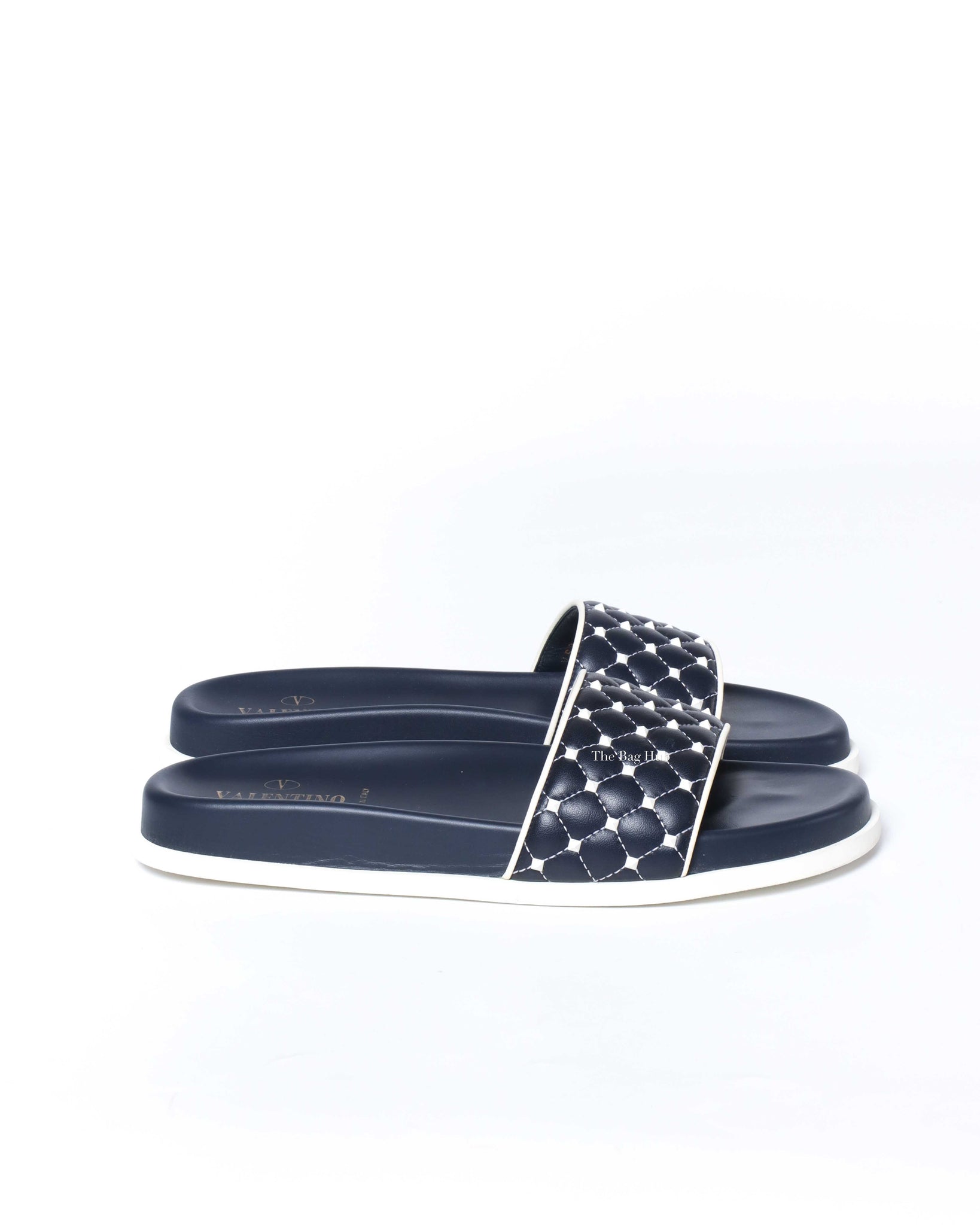 Valentino Navy/White Quilted Rubber Pool slide Size 38.5-4
