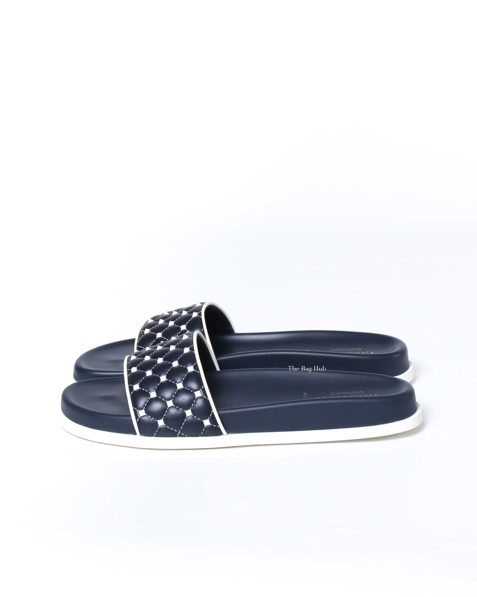 Valentino Navy/White Quilted Rubber Pool slide Size 38.5-5