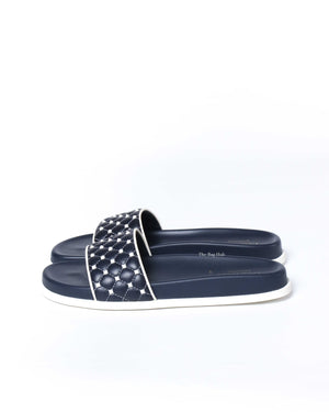 Valentino Navy/White Quilted Rubber Pool slide Size 38.5-5