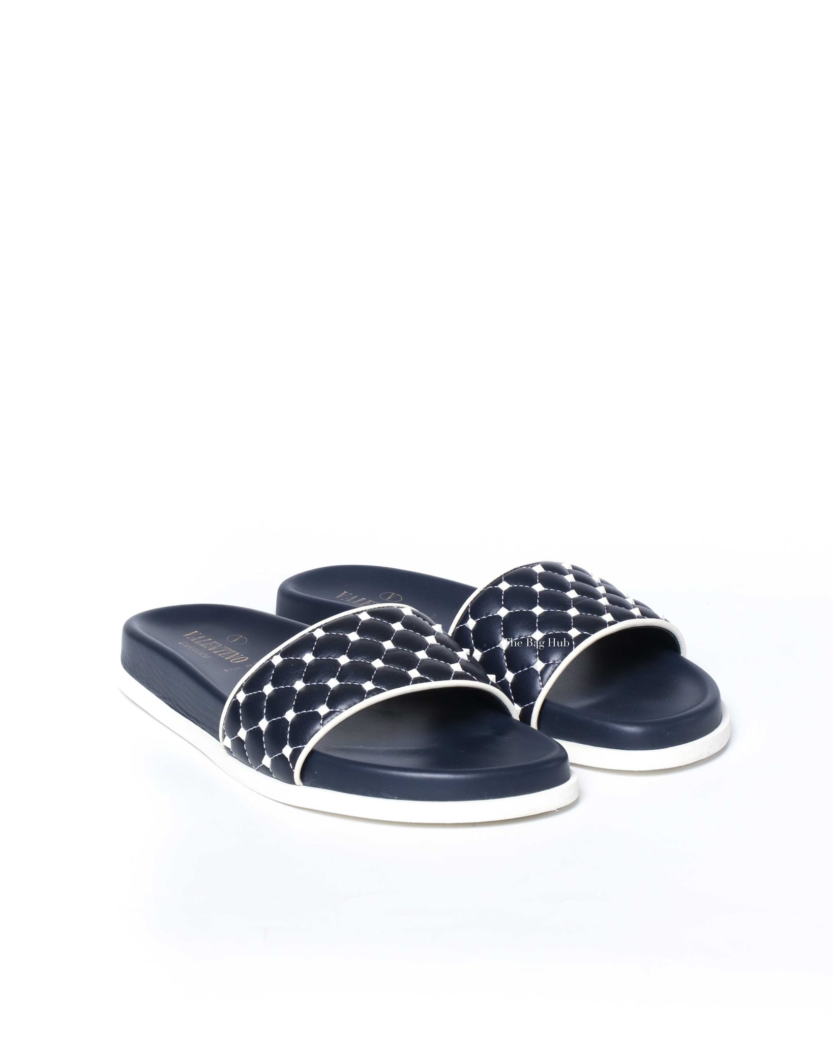 Valentino Navy/White Quilted Rubber Pool slide Size 38.5-2
