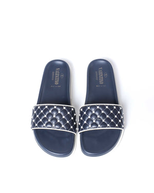 Valentino Navy/White Quilted Rubber Pool slide Size 38.5-8