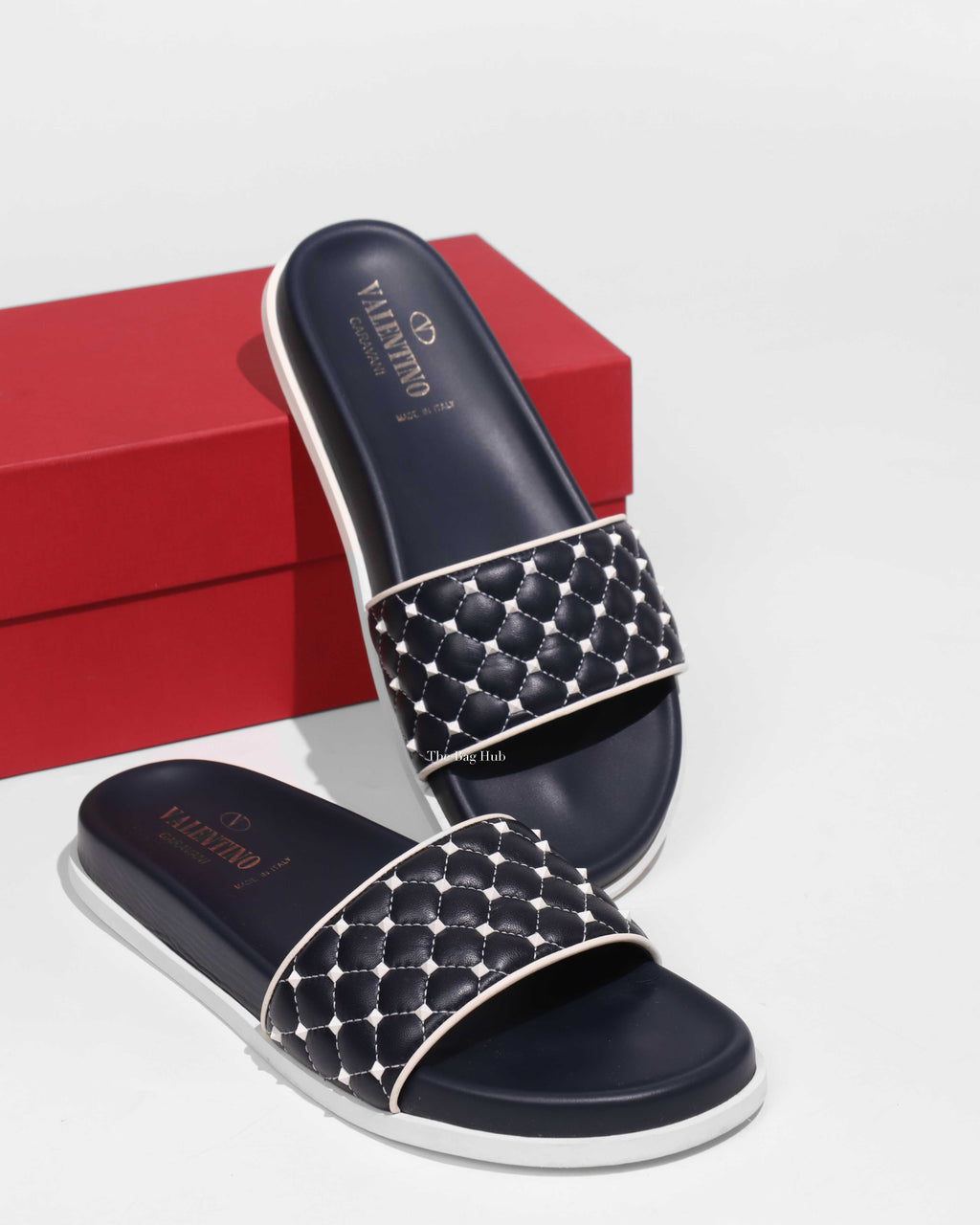 Valentino Navy/White Quilted Rubber Pool slide Size 38.5-1