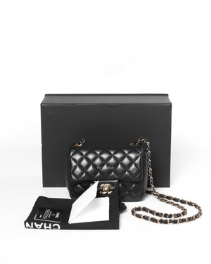 Chanel Black Lambskin Classic Mini Square Flap GHW-14