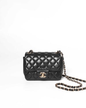 Chanel Black Lambskin Classic Mini Square Flap GHW-3