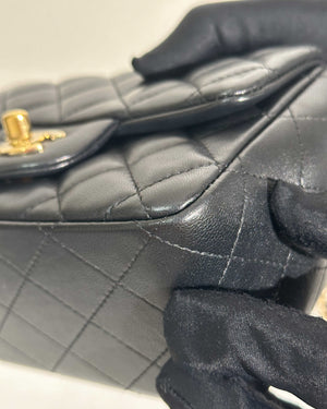 Chanel Black Lambskin Classic Mini Square Flap GHW-15