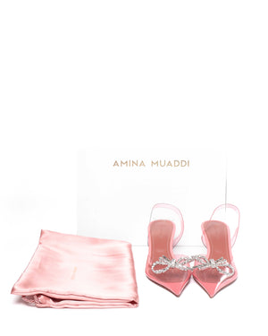 Amina Muaddi Baby Pink PVC Rosie Glass 60 Sling Back Size 37