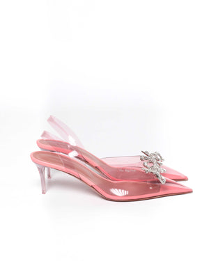 Amina Muaddi Baby Pink PVC Rosie Glass 60 Sling Back Size 37