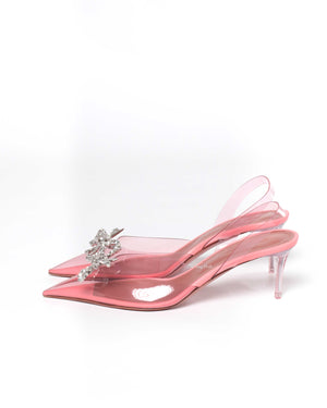 Amina Muaddi Baby Pink PVC Rosie Glass 60 Sling Back Size 37