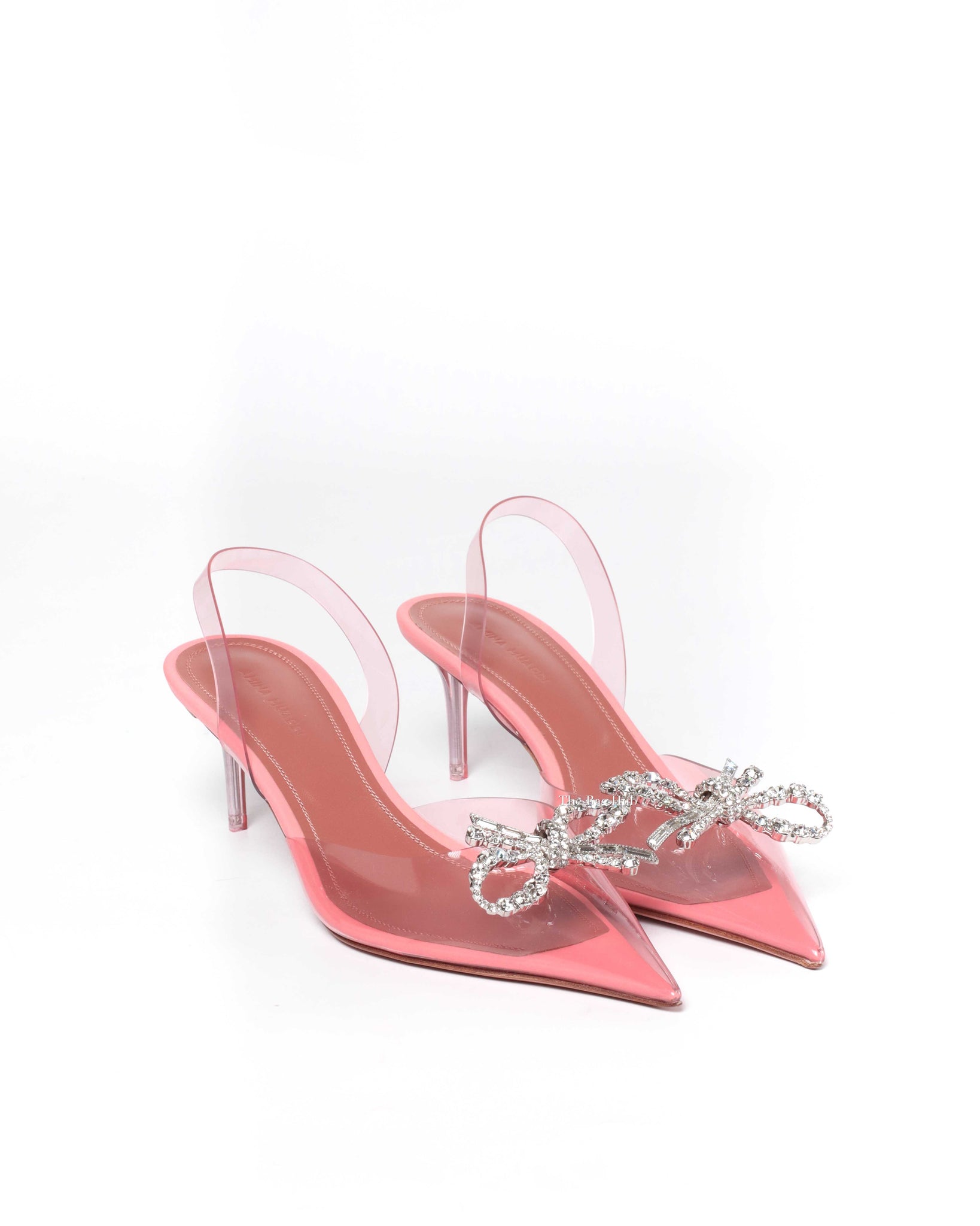 Amina Muaddi Baby Pink PVC Rosie Glass 60 Sling Back Size 37