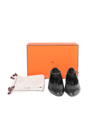 Hermes Black Leather Pepite Flats Size 39-9