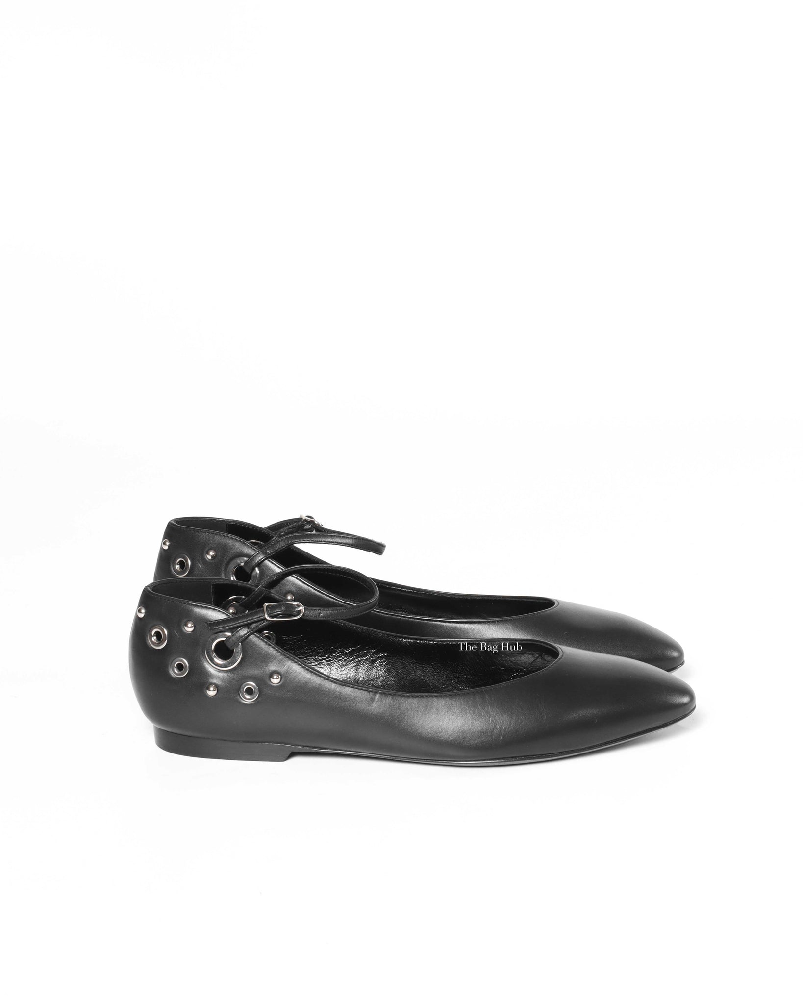 Hermes Black Leather Pepite Flats Size 39-4