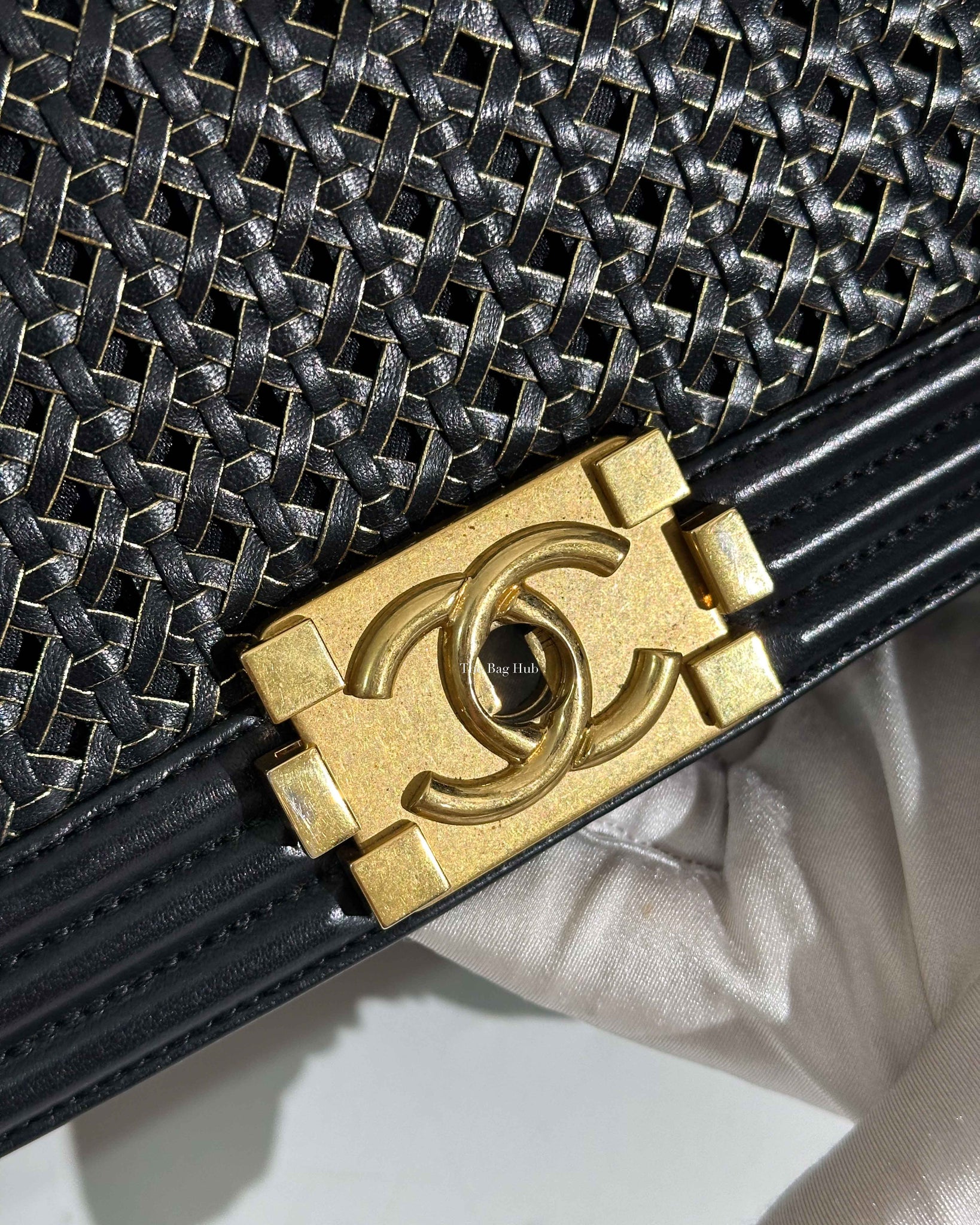 Chanel Black/Gold Woven Sheepskin Reverso Large Boy Flap GHW-18