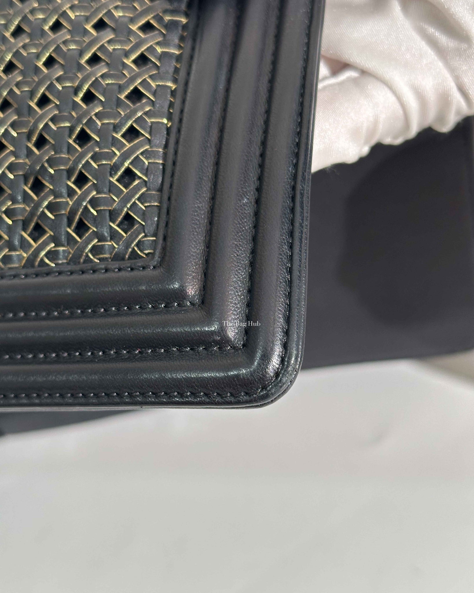 Chanel Black/Gold Woven Sheepskin Reverso Large Boy Flap GHW-19