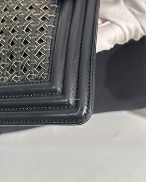 Chanel Black/Gold Woven Sheepskin Reverso Large Boy Flap GHW-19