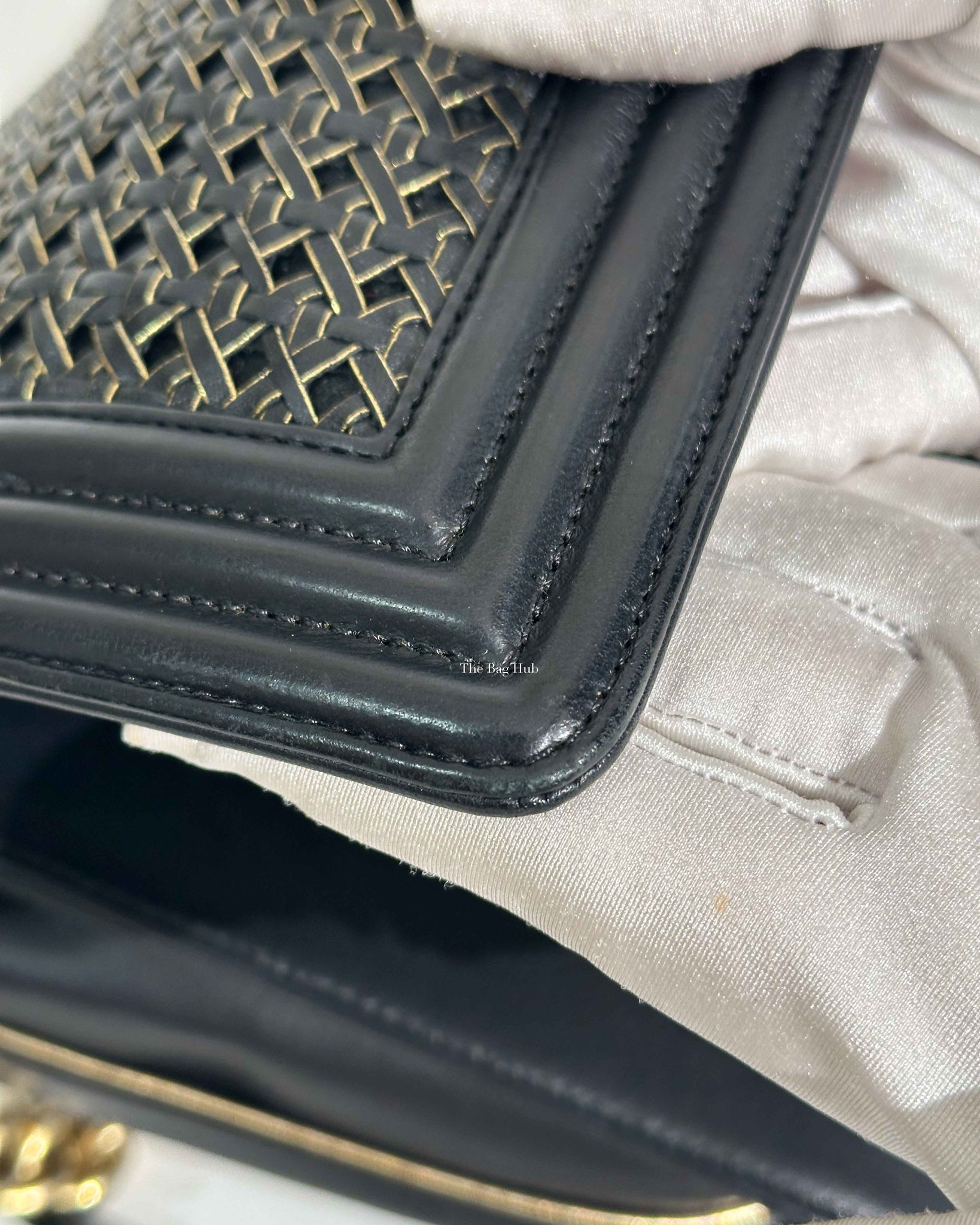 Chanel Black/Gold Woven Sheepskin Reverso Large Boy Flap GHW-21