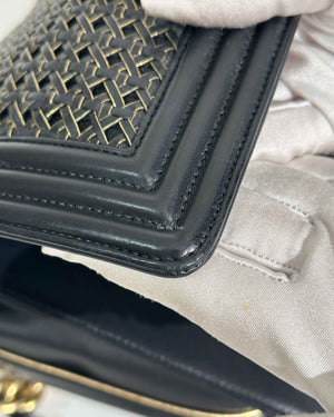 Chanel Black/Gold Woven Sheepskin Reverso Large Boy Flap GHW-21