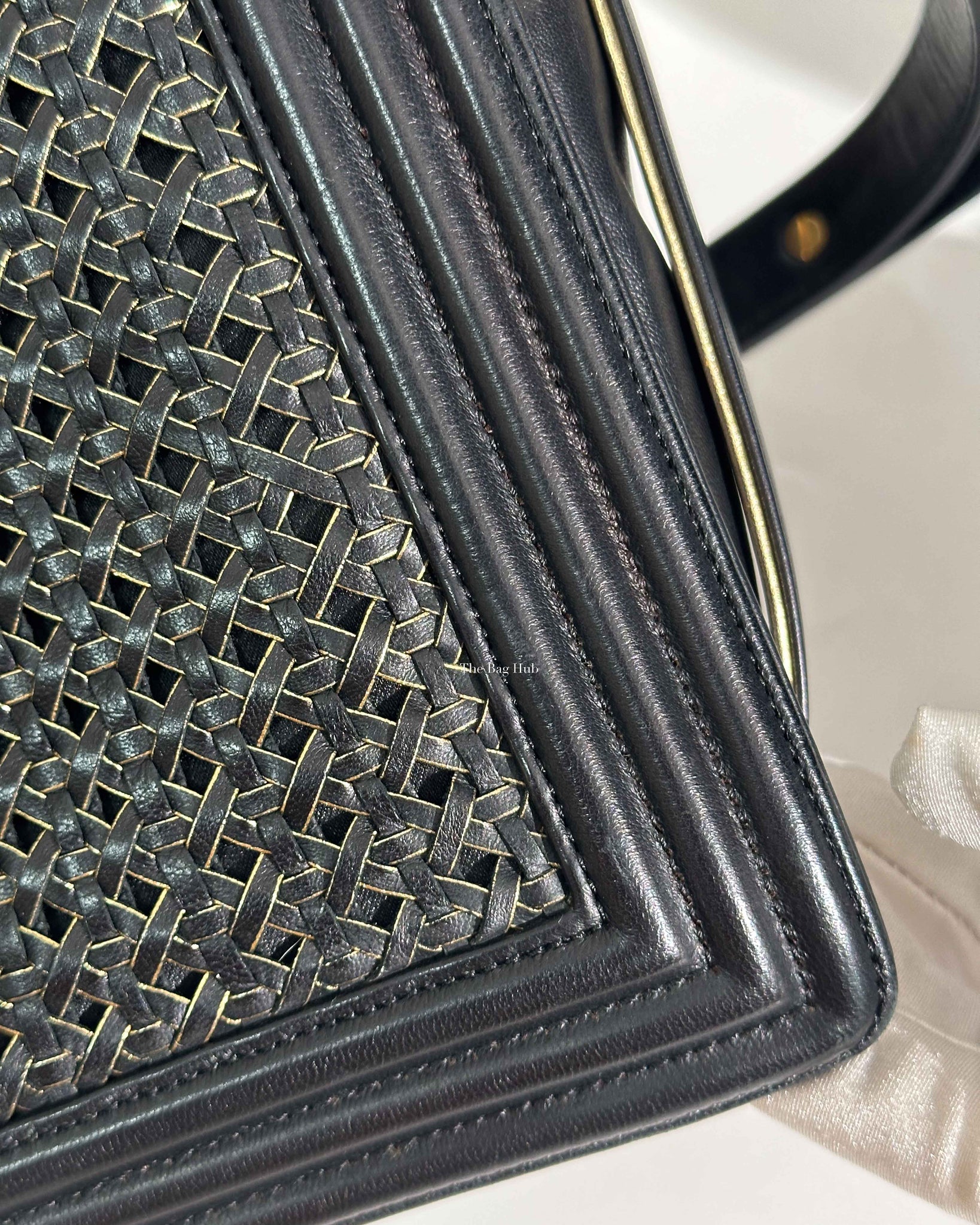 Chanel Black/Gold Woven Sheepskin Reverso Large Boy Flap GHW-24
