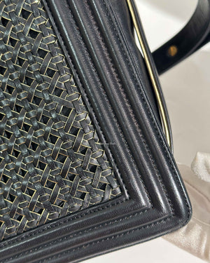 Chanel Black/Gold Woven Sheepskin Reverso Large Boy Flap GHW-24