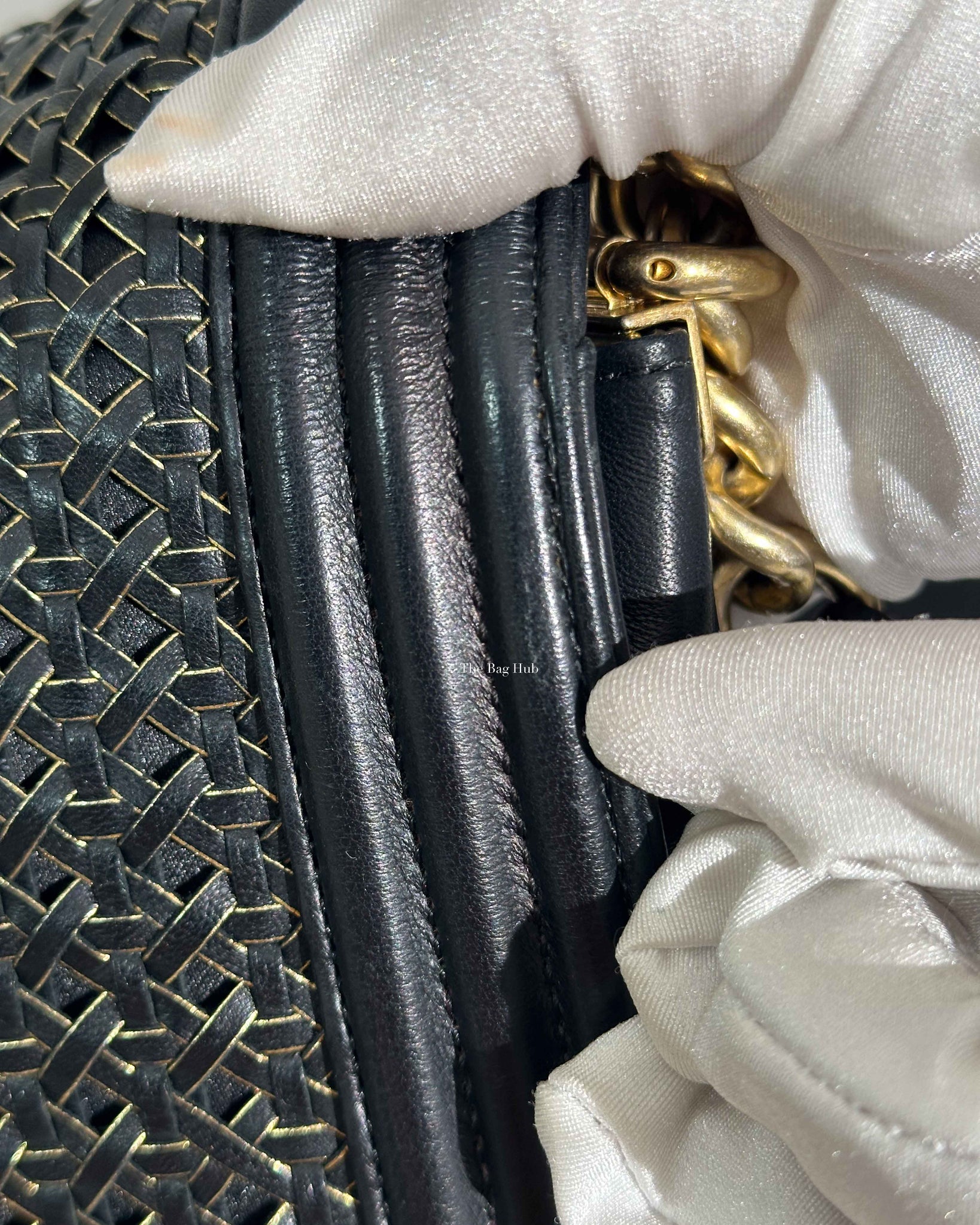 Chanel Black/Gold Woven Sheepskin Reverso Large Boy Flap GHW-25