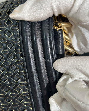 Chanel Black/Gold Woven Sheepskin Reverso Large Boy Flap GHW-25