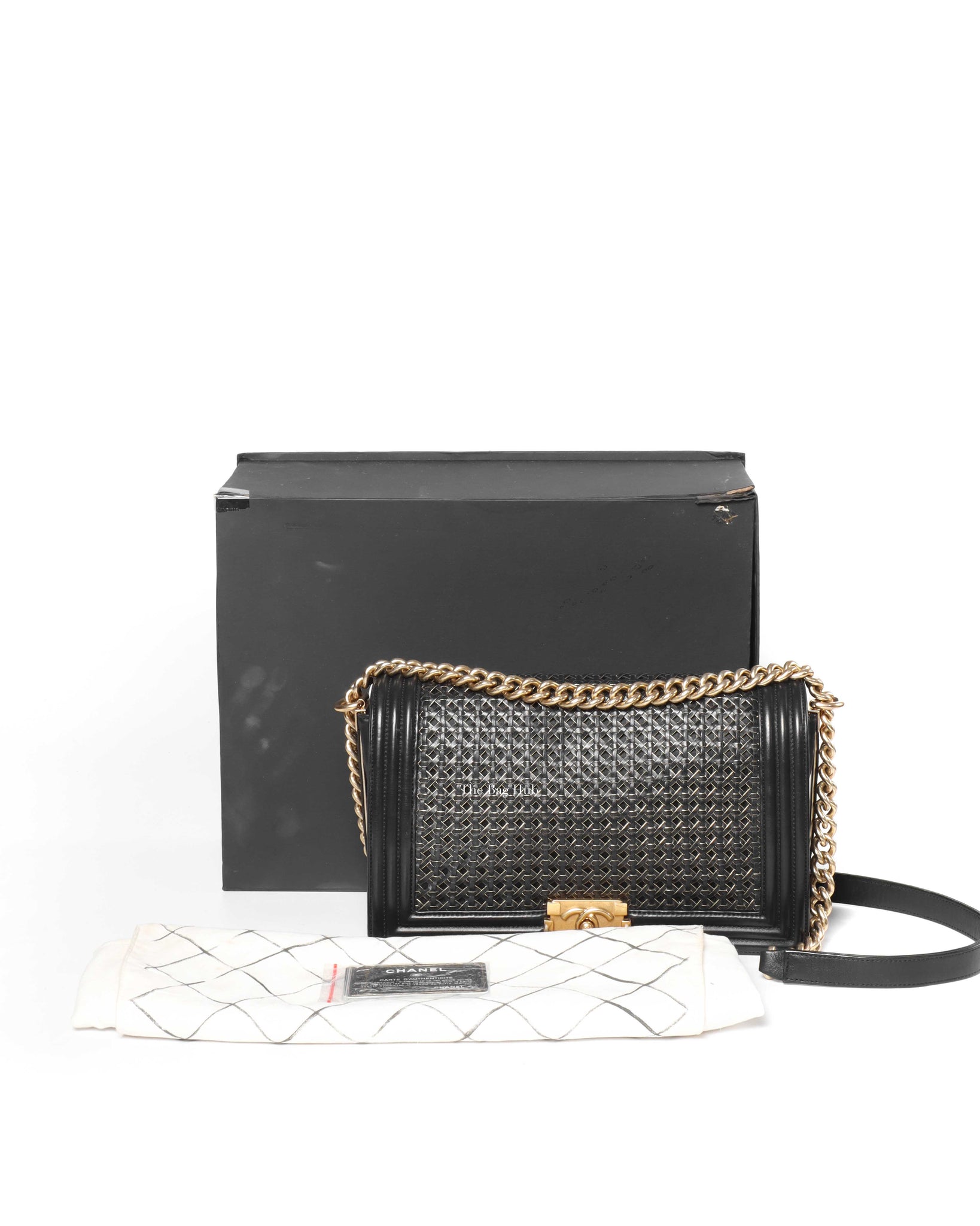 Chanel Black/Gold Woven Sheepskin Reverso Large Boy Flap GHW-13
