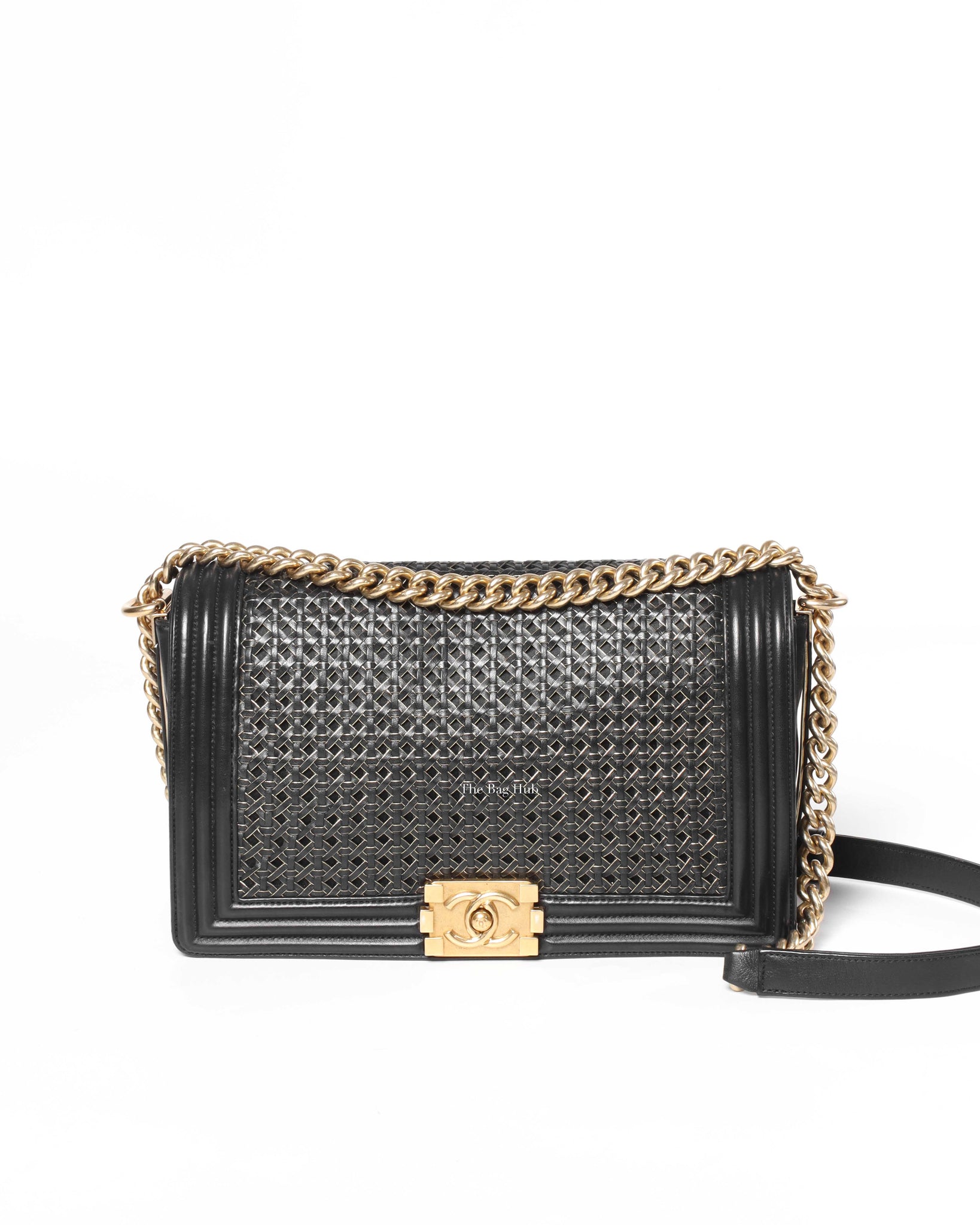 Chanel Black/Gold Woven Sheepskin Reverso Large Boy Flap GHW-2