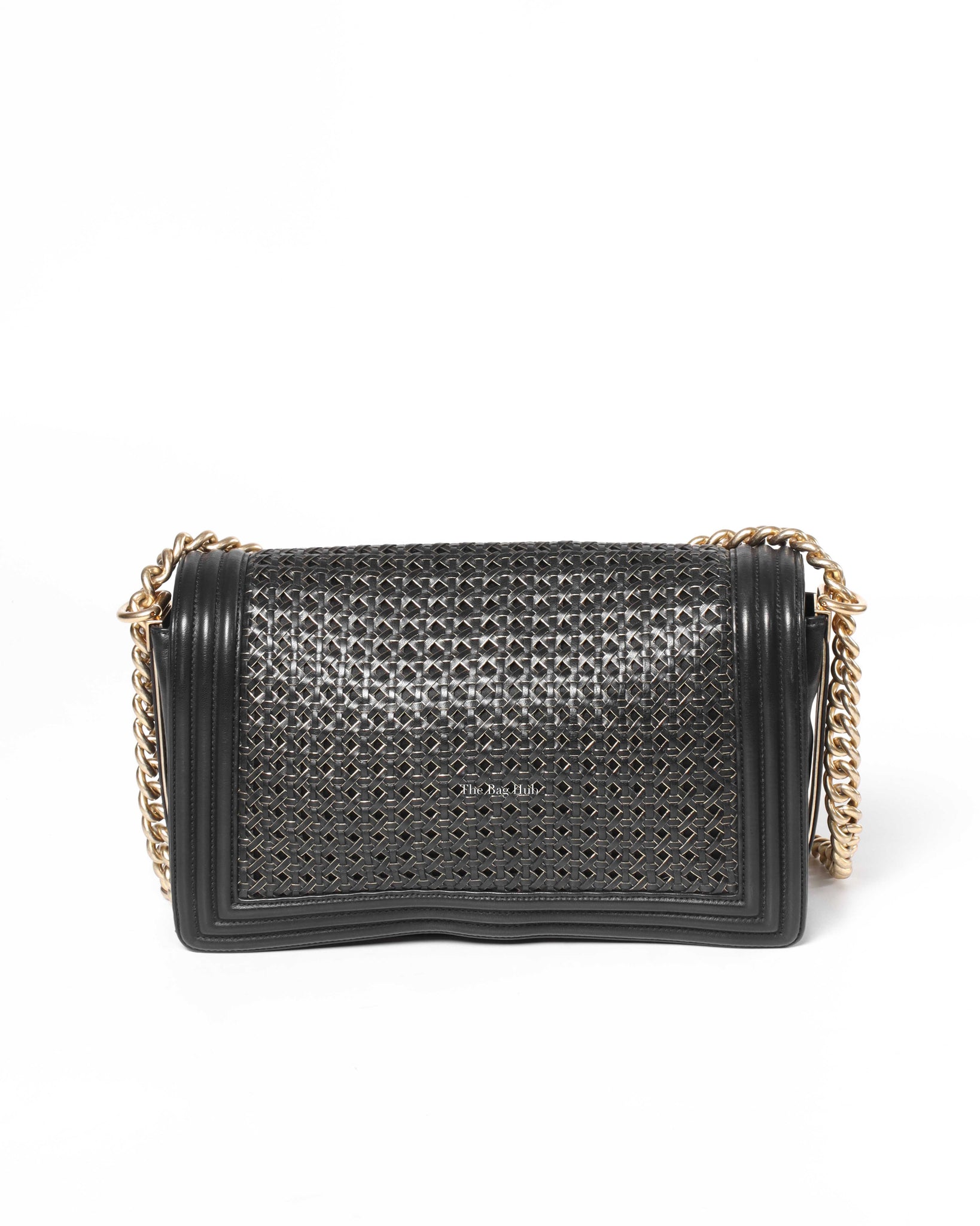 Chanel Black/Gold Woven Sheepskin Reverso Large Boy Flap GHW-3
