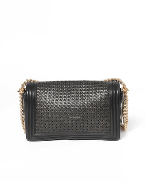 Chanel Black/Gold Woven Sheepskin Reverso Large Boy Flap GHW-3
