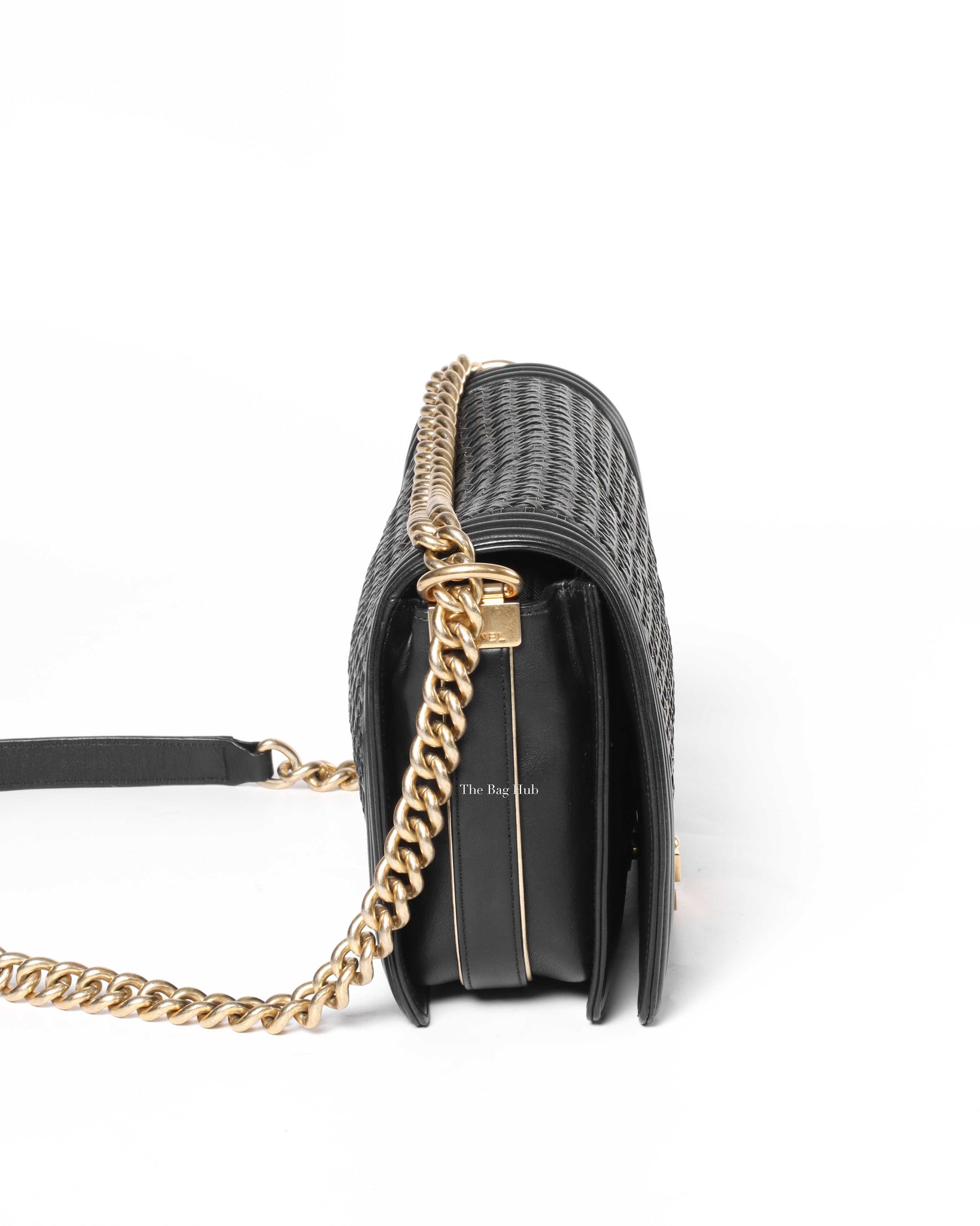 Chanel Black/Gold Woven Sheepskin Reverso Large Boy Flap GHW-4