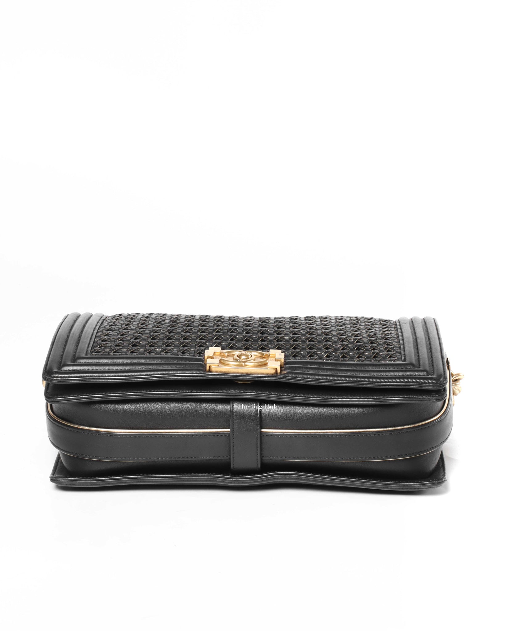 Chanel Black/Gold Woven Sheepskin Reverso Large Boy Flap GHW-6