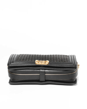 Chanel Black/Gold Woven Sheepskin Reverso Large Boy Flap GHW-6
