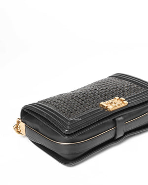 Chanel Black/Gold Woven Sheepskin Reverso Large Boy Flap GHW-7