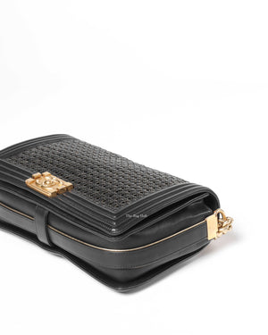 Chanel Black/Gold Woven Sheepskin Reverso Large Boy Flap GHW-8