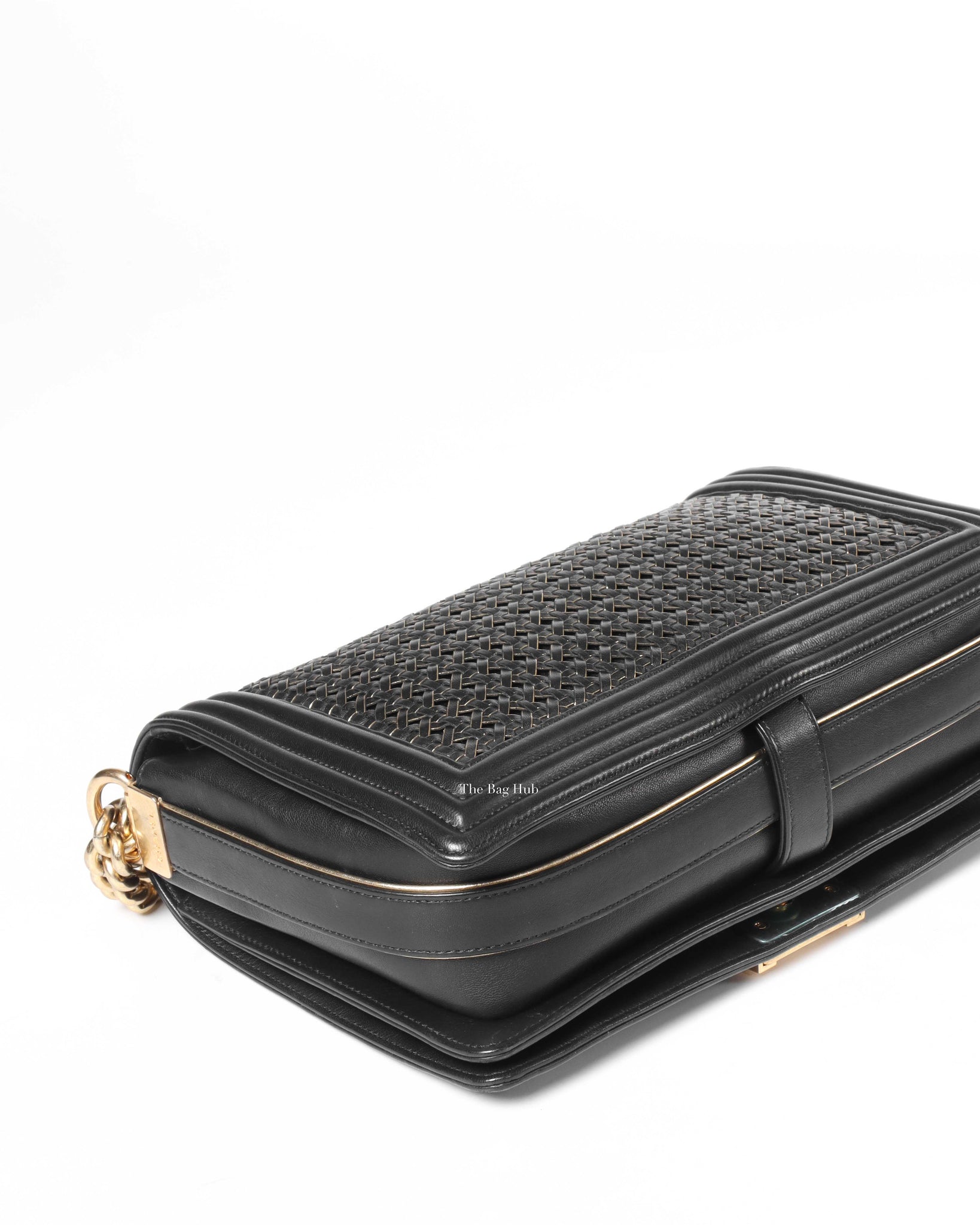 Chanel Black/Gold Woven Sheepskin Reverso Large Boy Flap GHW-9
