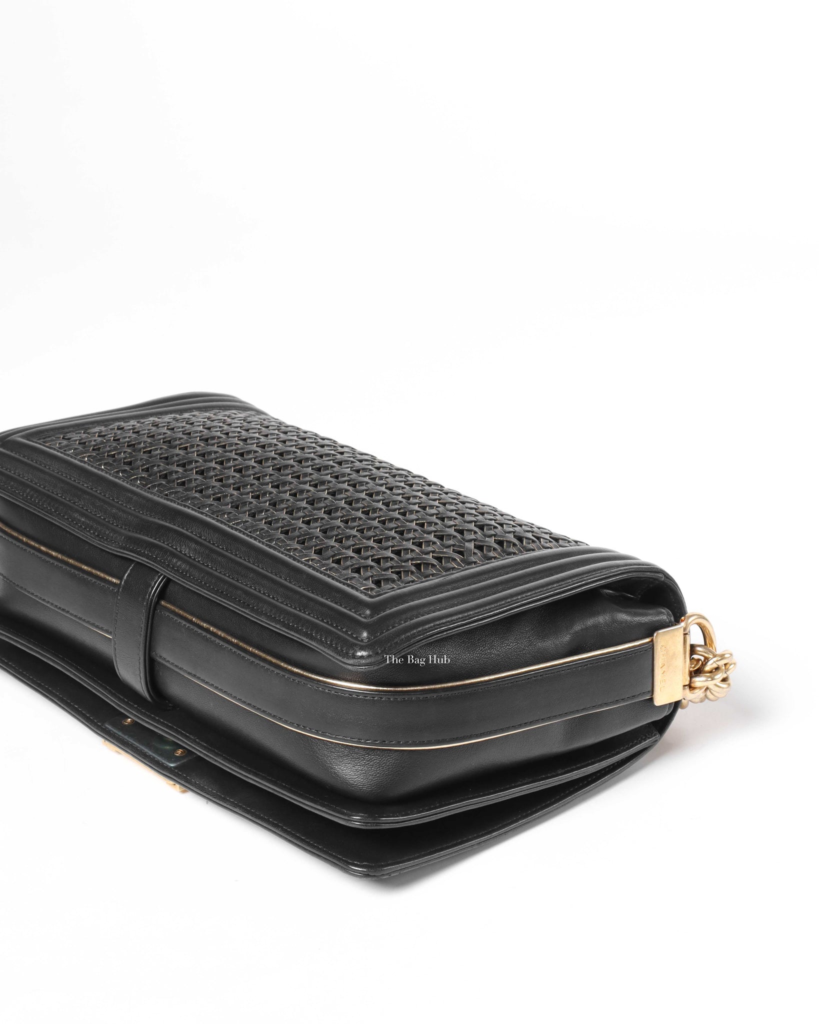 Chanel Black/Gold Woven Sheepskin Reverso Large Boy Flap GHW-10
