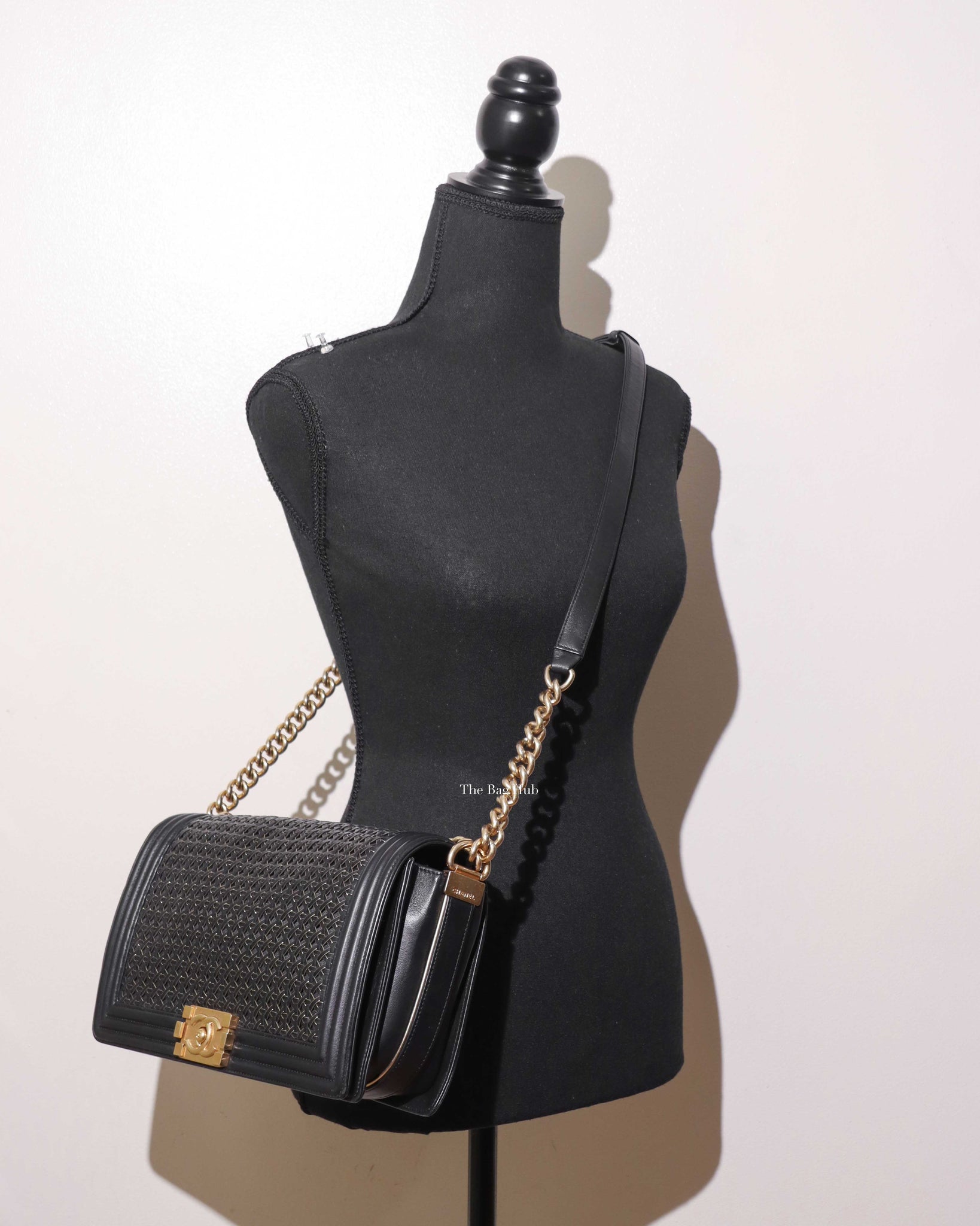 Chanel Black/Gold Woven Sheepskin Reverso Large Boy Flap GHW-12