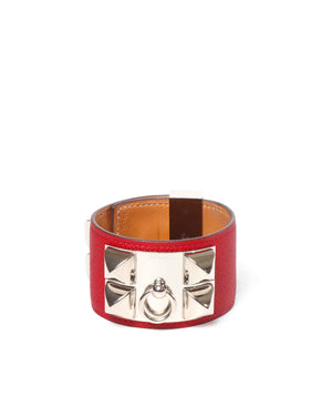 Hermes Red Epsom Collier De Chien Bracelet SHW-3