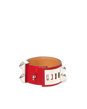 Hermes Red Epsom Collier De Chien Bracelet SHW-6