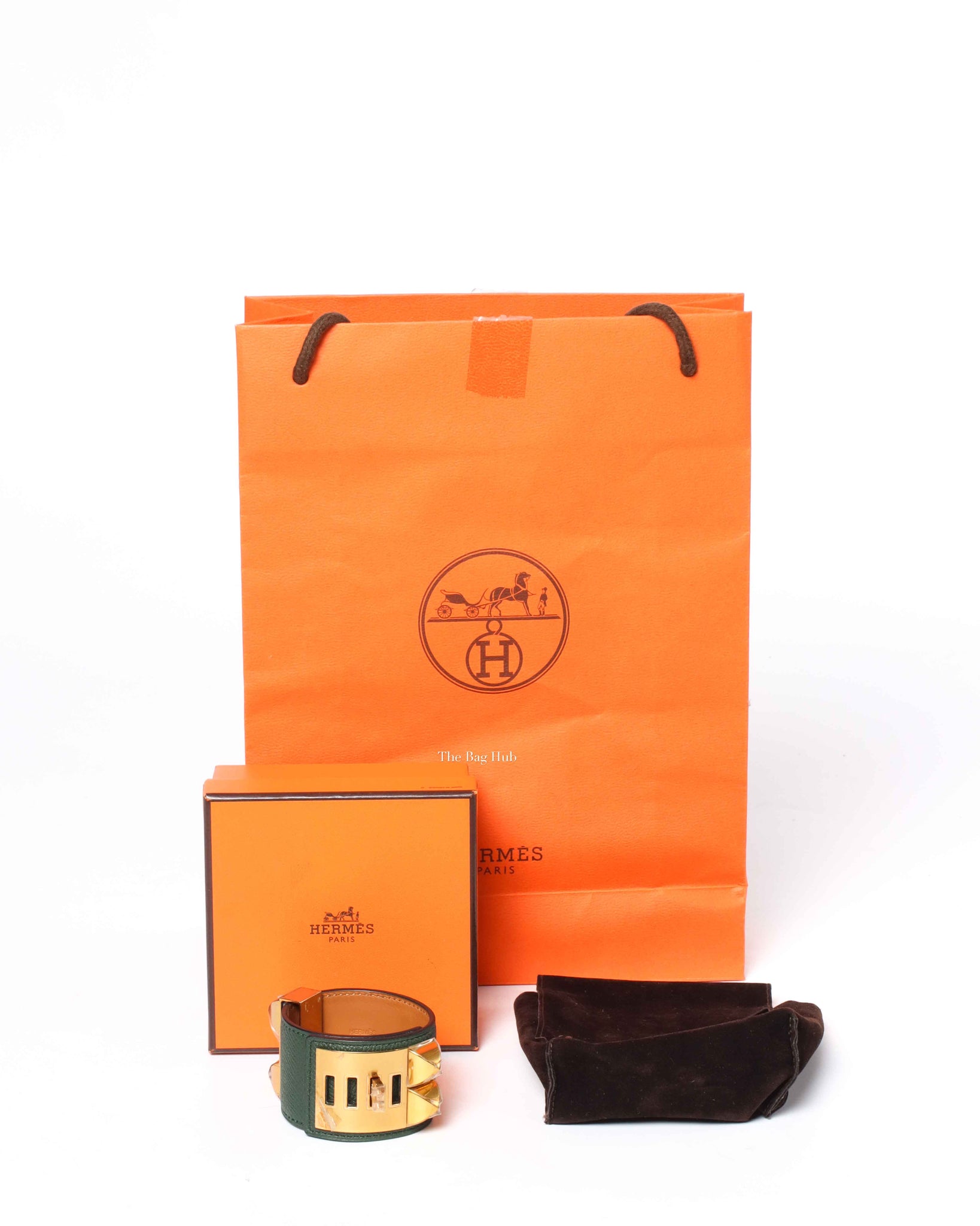 Hermes Dark Green Epsom Collier De Chien Bracelet GHW