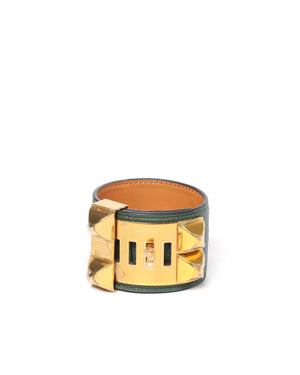 Hermes Dark Green Epsom Collier De Chien Bracelet GHW