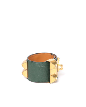Hermes Dark Green Epsom Collier De Chien Bracelet GHW