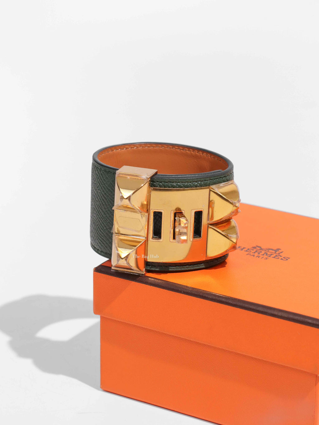 Hermes Dark Green Epsom Collier De Chien Bracelet GHW