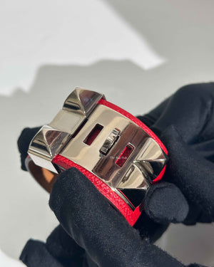 Hermes Red Epsom Collier De Chien Bracelet SHW-8