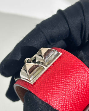 Hermes Red Epsom Collier De Chien Bracelet SHW-9