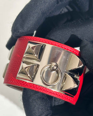 Hermes Red Epsom Collier De Chien Bracelet SHW-10
