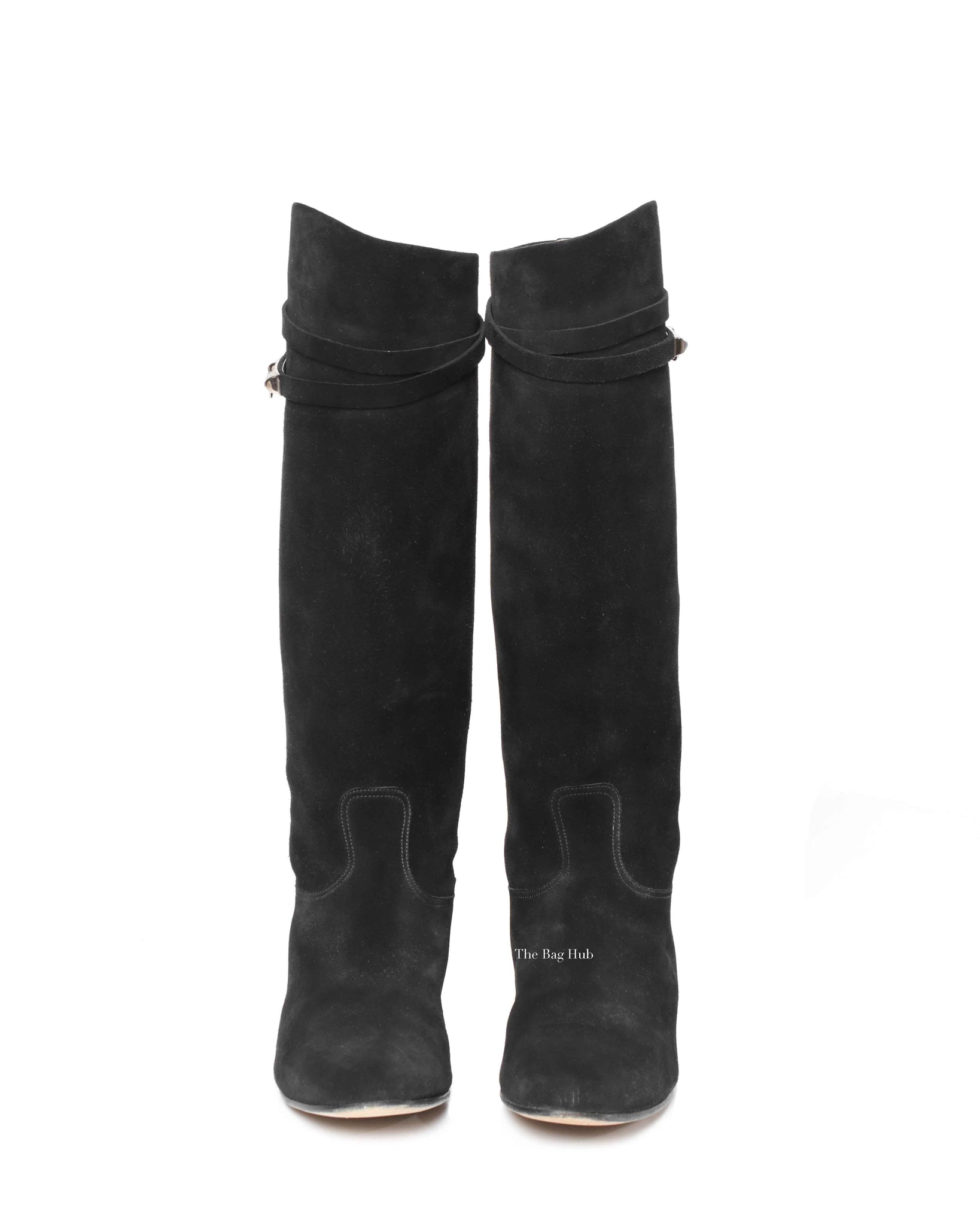 Hermes Black Suede Her Collier De Chien Knee High Flat Boots Size 39-3