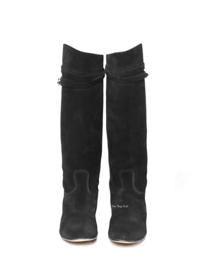 Hermes Black Suede Her Collier De Chien Knee High Flat Boots Size 39-3