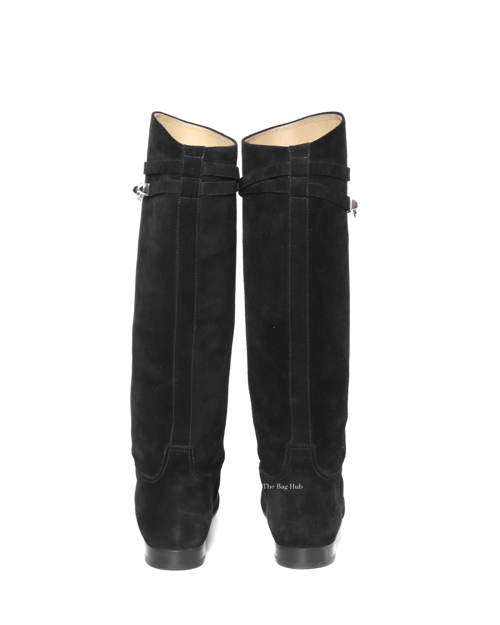Hermes Black Suede Her Collier De Chien Knee High Flat Boots Size 39-6