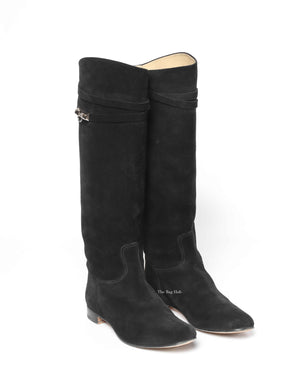 Hermes Black Suede Her Collier De Chien Knee High Flat Boots Size 39-2