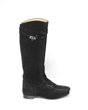 Hermes Black Suede Her Collier De Chien Knee High Flat Boots Size 39-4